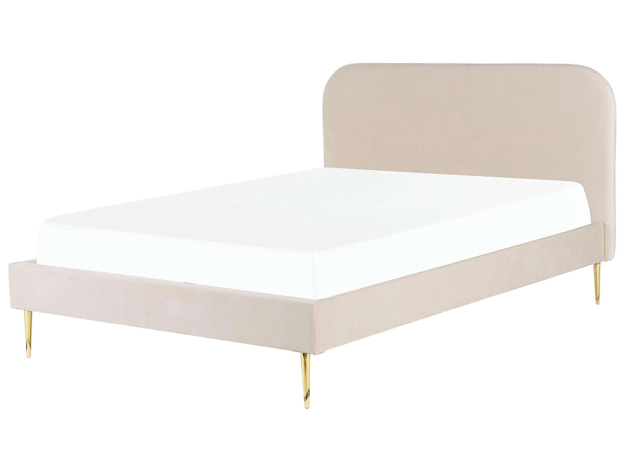 FLAYAT - Lit double en tissu beige 180x200