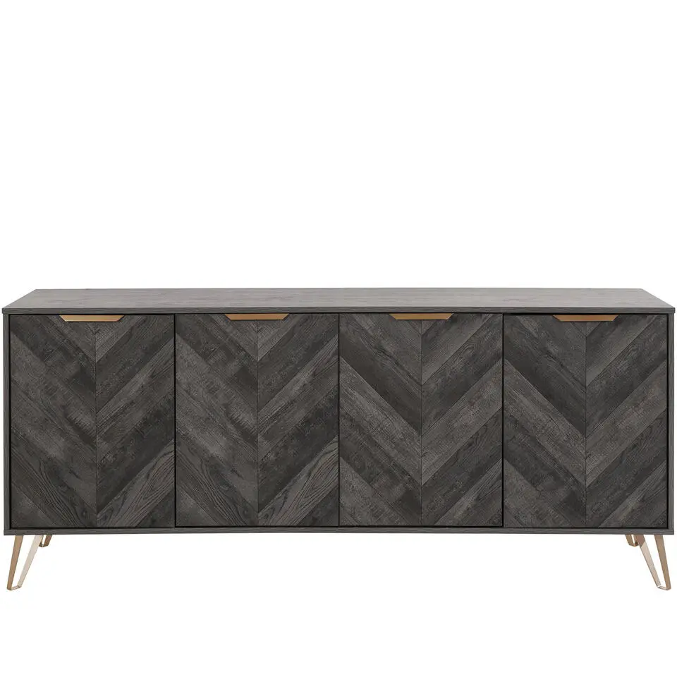 Dark Wood - Dressoir met 4 zwarte spaanplaatdeuren