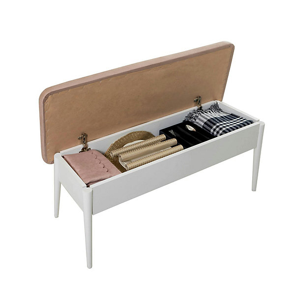 Banc d'entrée avec rangement tissu rose poudré JENA