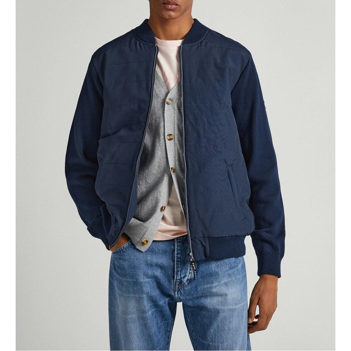 Blouson zippé bi-matière