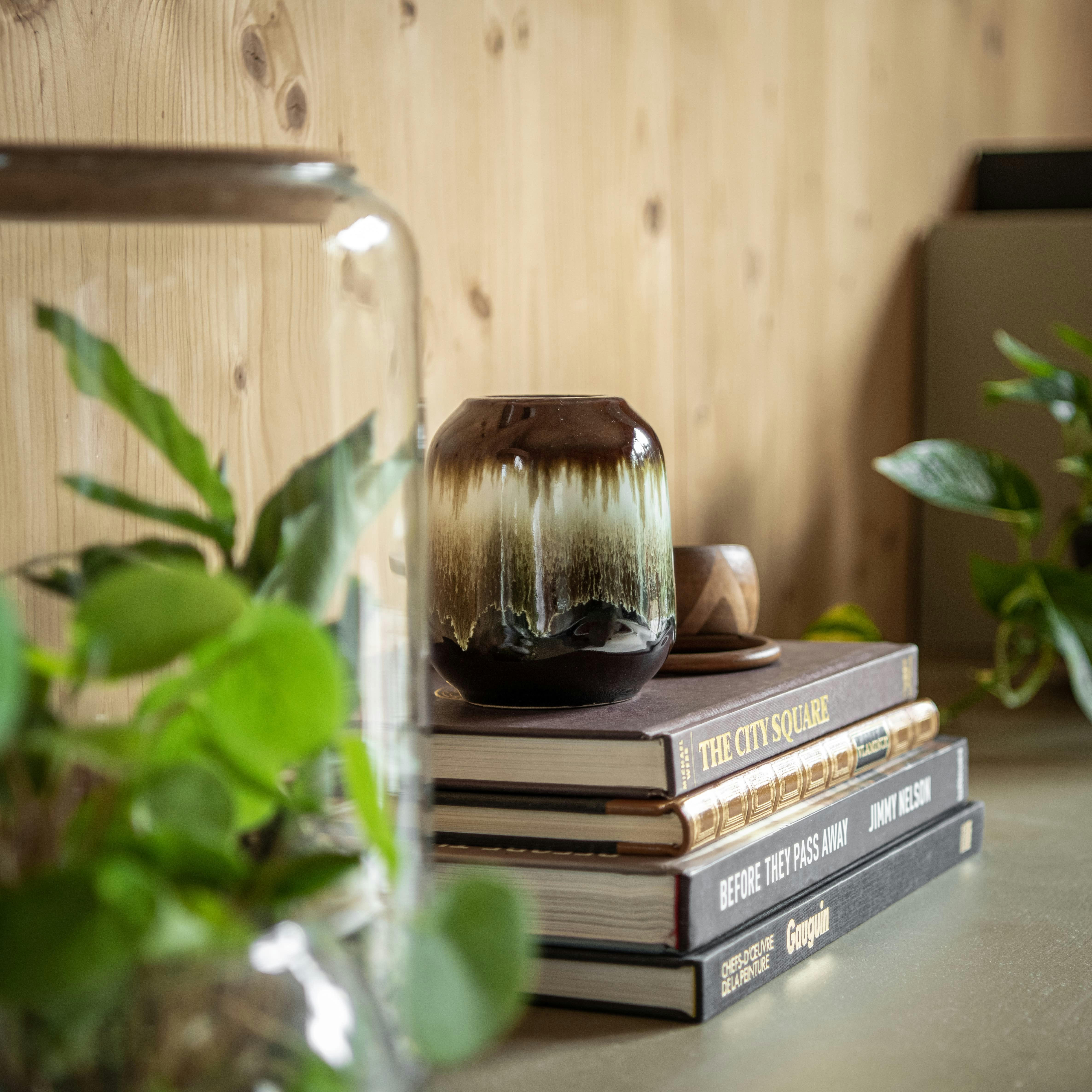 KAWA - Vase en grès marron et bleu clair H13