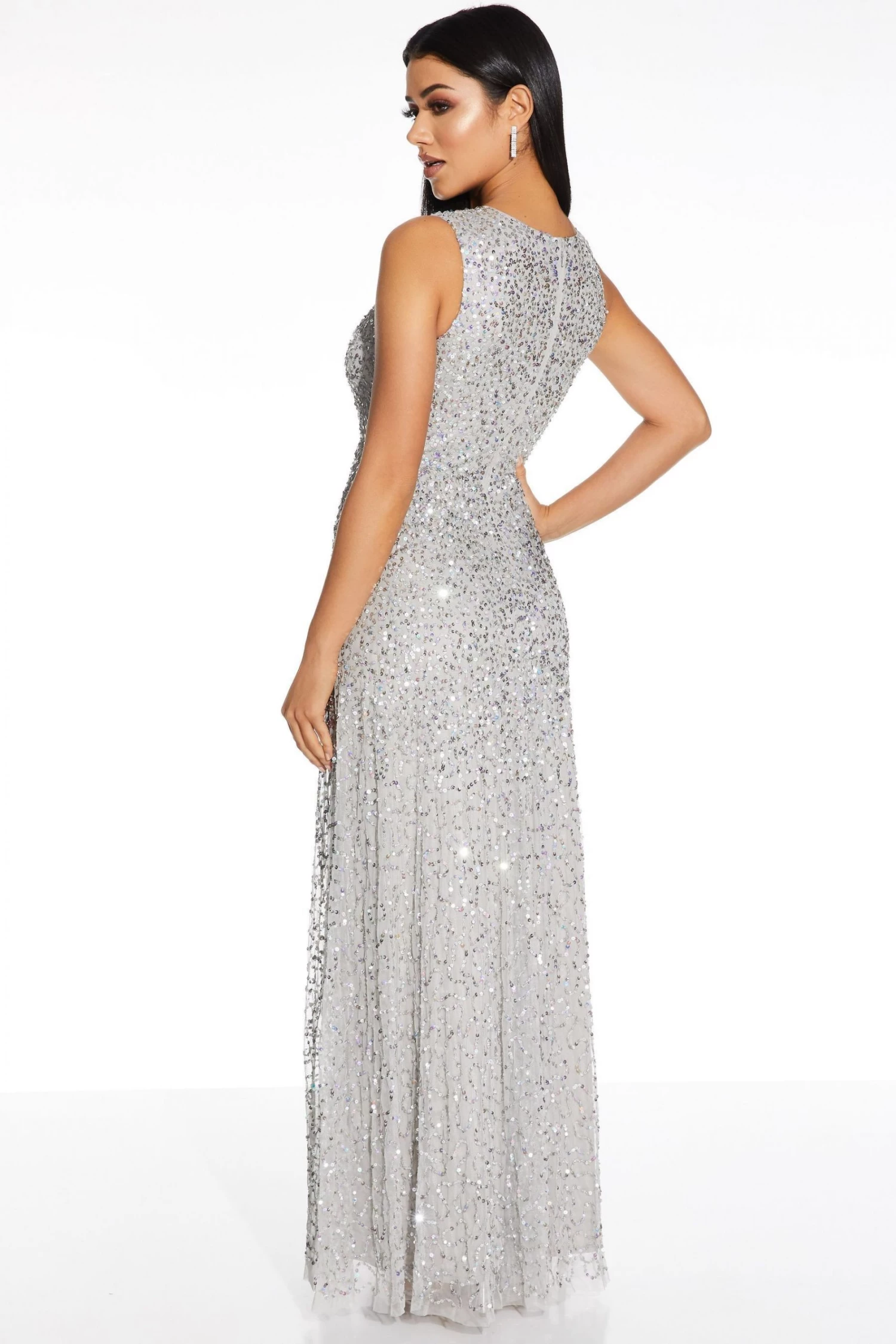 Quiz Grey Sequin Embellished Maxi Dress