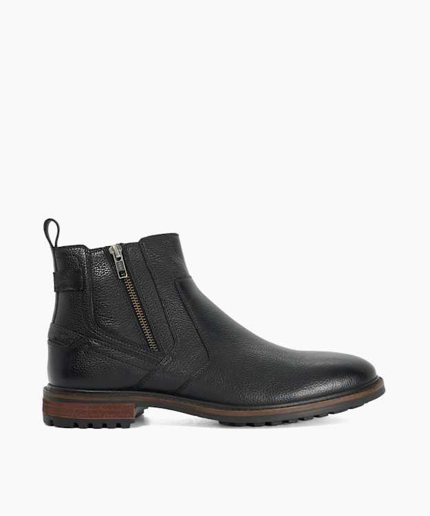 Scouter Black - Leather Zip-Detail Ankle Boots