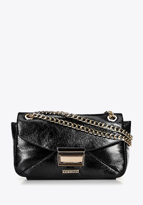 Minitorebka crossbody z połyskującej ekoskóry czarna