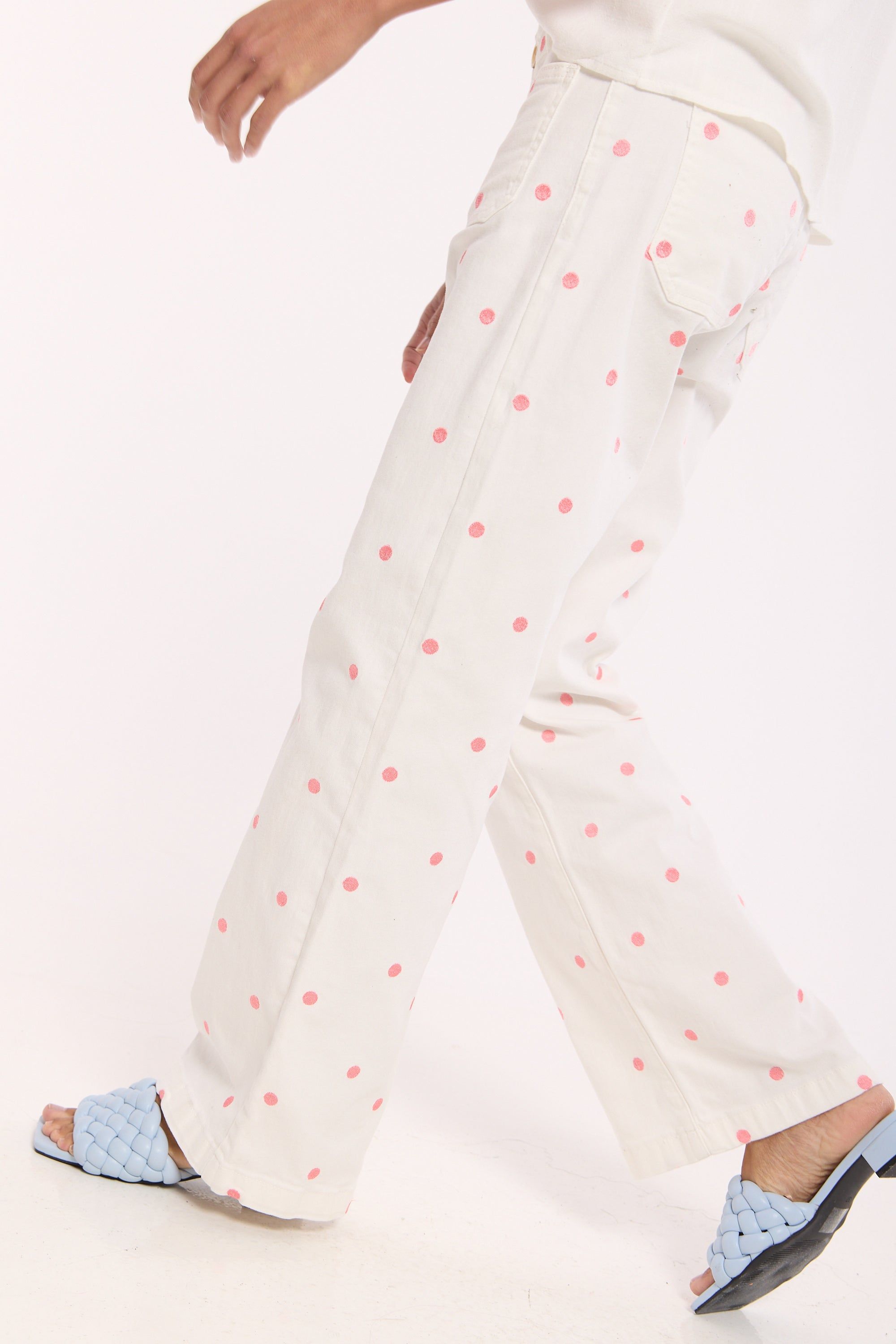 House of Holland Polka Dot Wide Leg Cotton Trousers