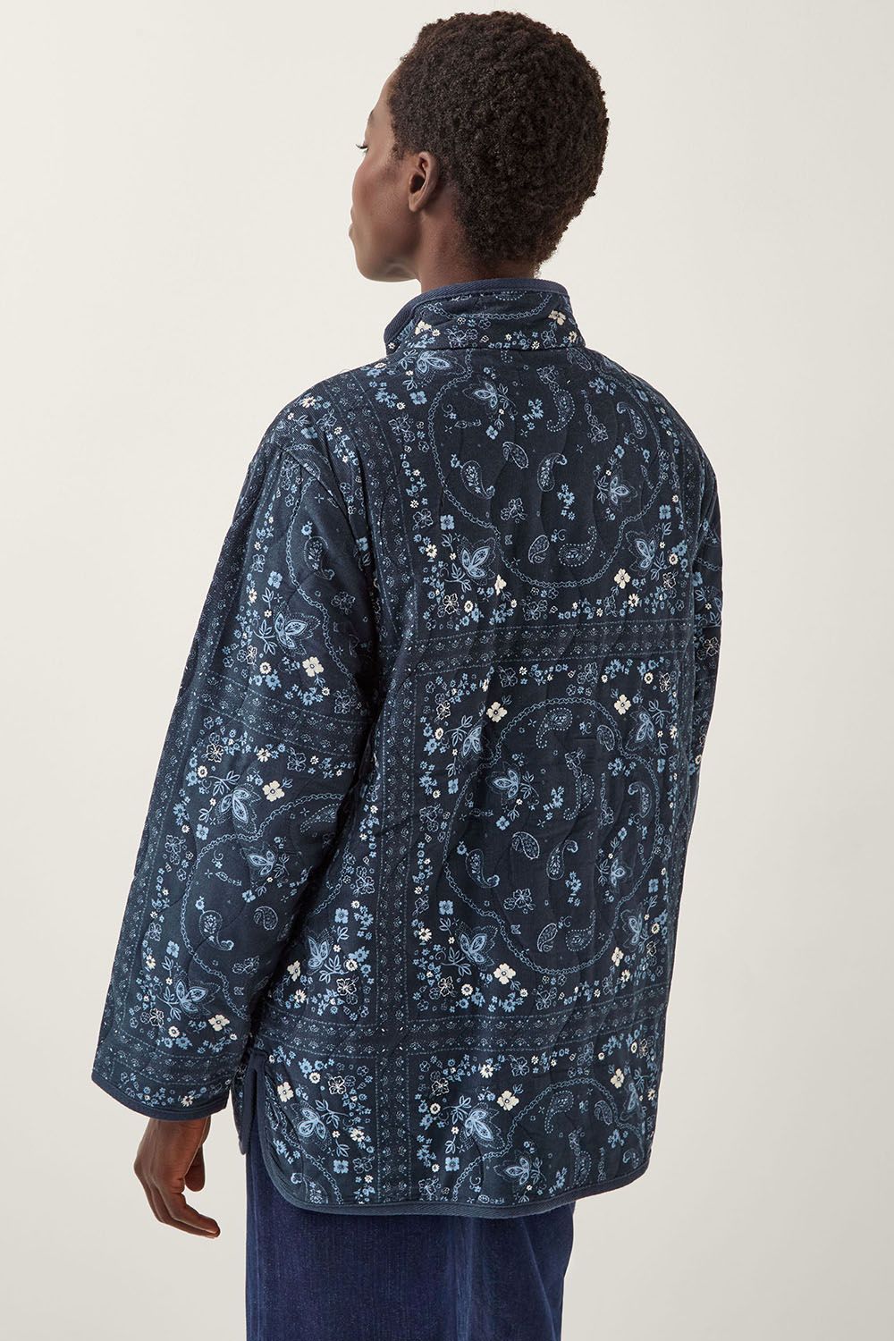 Monsoon Mandy Paisley Print Quilted Corduroy Jacket Blue