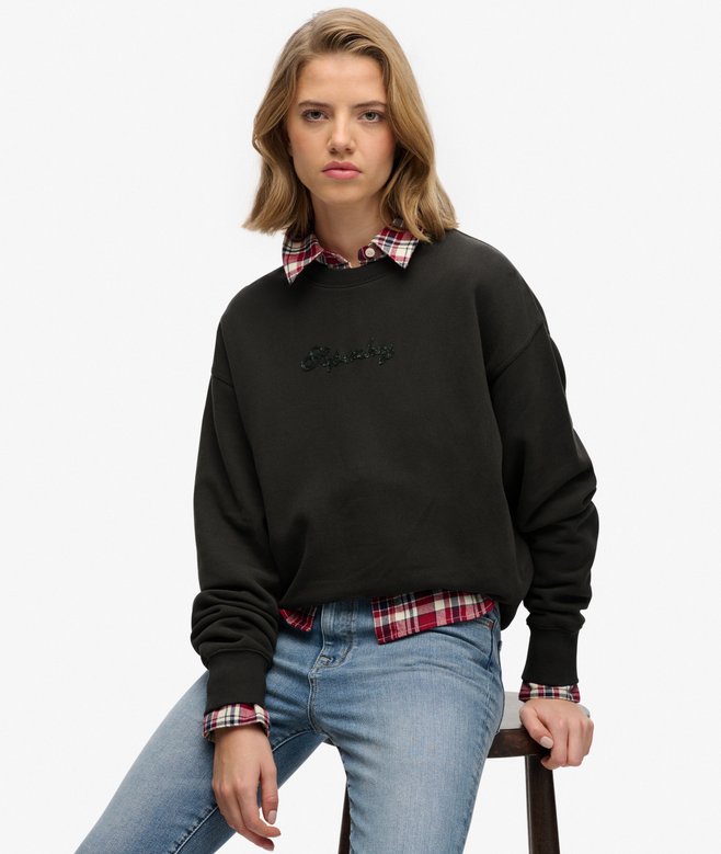 Script Brand Loose Crew Sweatshirt