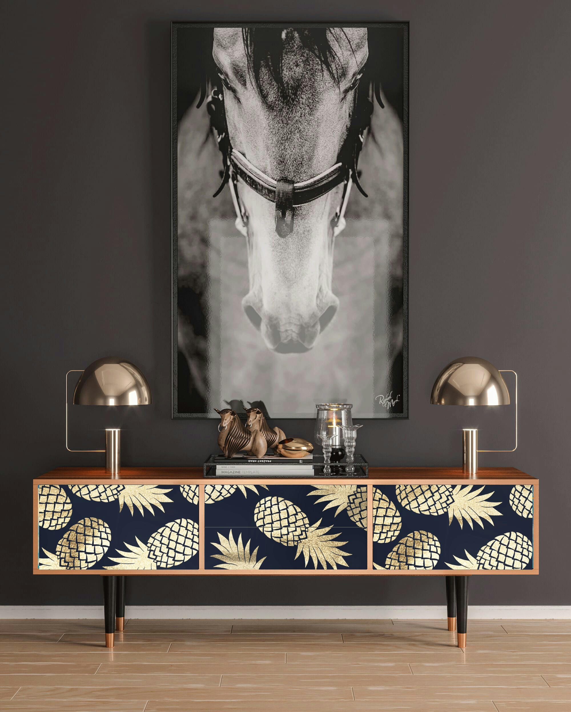 SUNNY PINEAPLE - Meuble TV  bleu et jaune 2 tiroirs et 2 portes L 170 cm