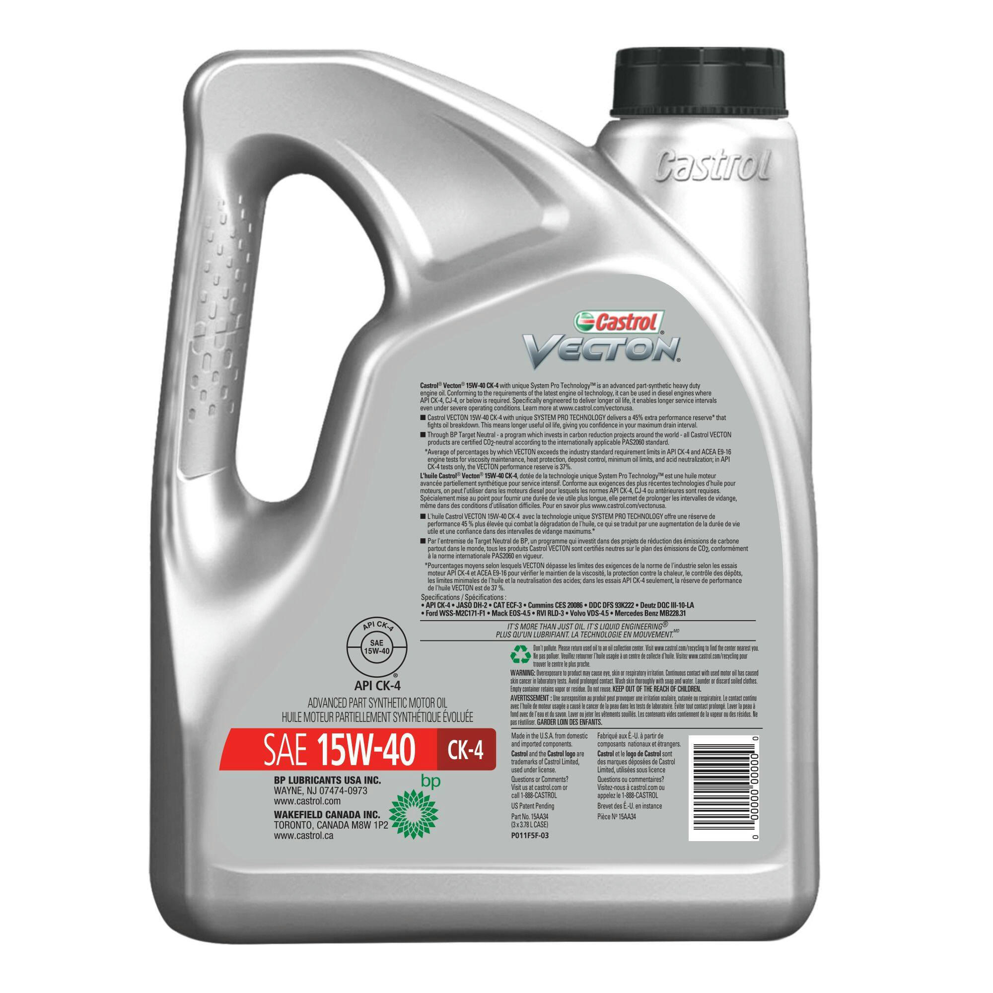 Castrol Vecton CK-4 15W40 Synthetic-Blend Diesel Engine/Motor Oil, 3.78-L