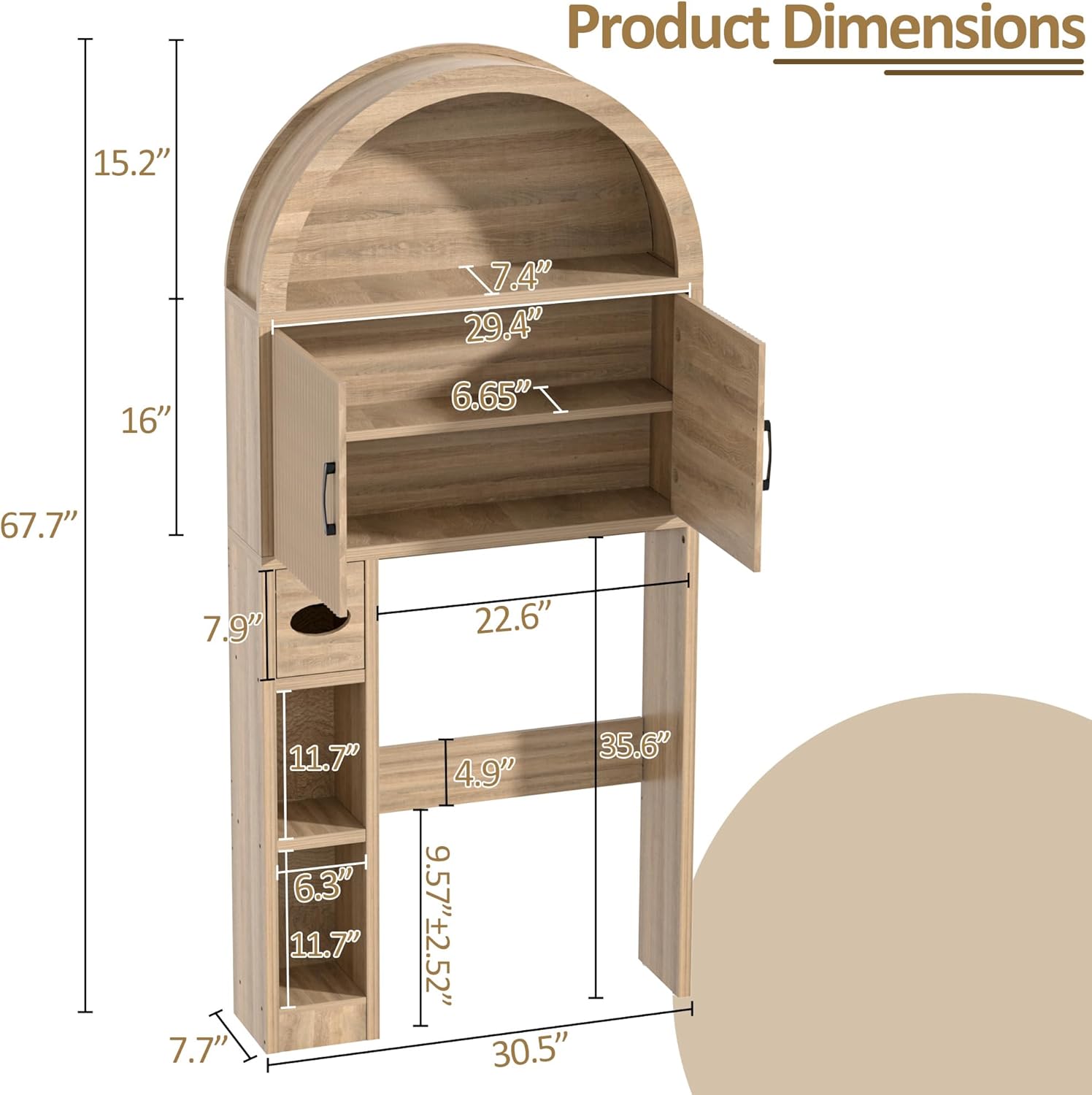 Spurgehom Over The Toilet Storage Cabinet, Bathroom Shelf Organizer Freestanding, Bathroom Arch Cabinet Over Toilet with Toilet Paper Holder and Anti-Tipping Device, Wood