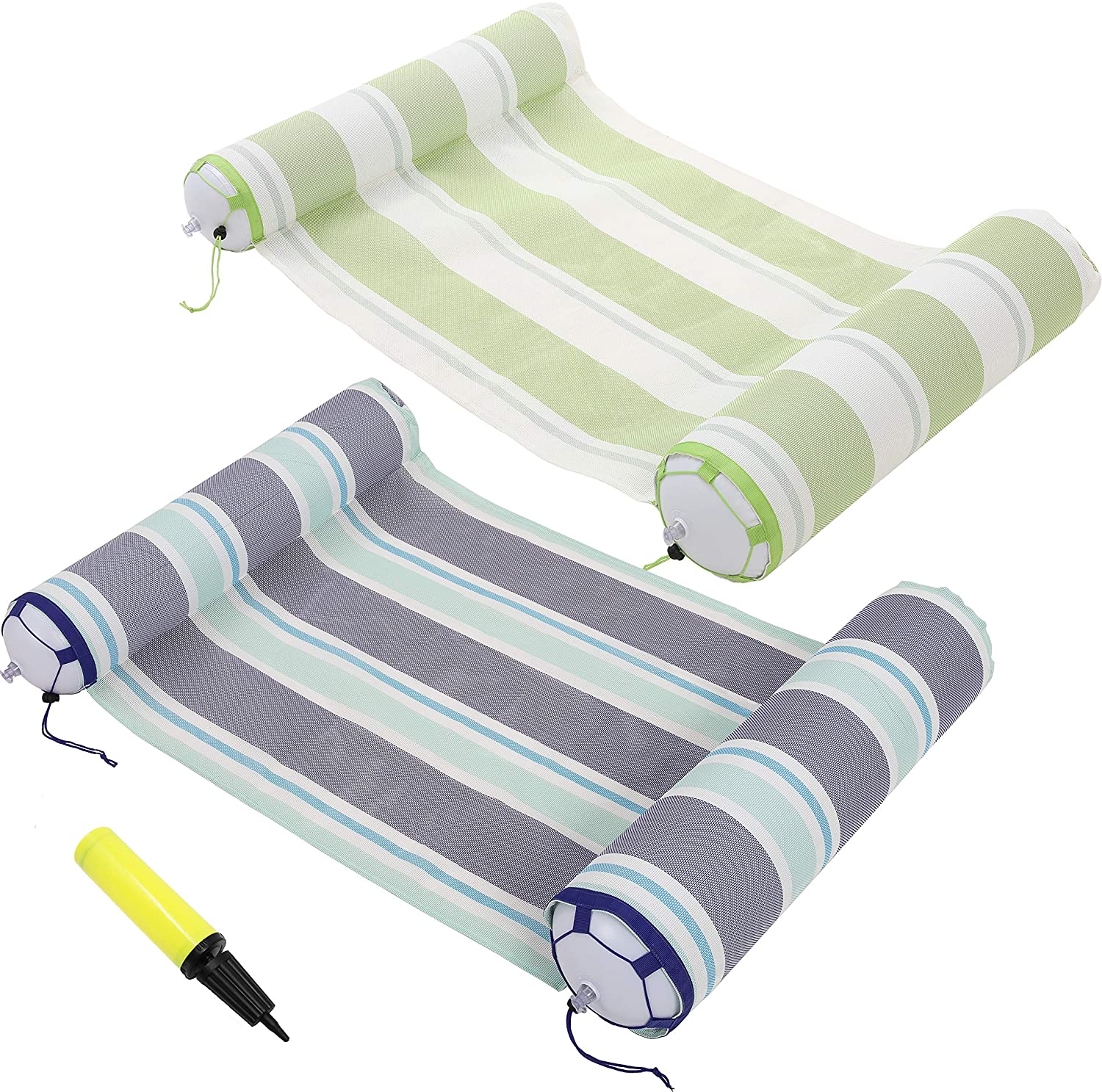 Clearance - 2 Sets Inflatable Hammock Swimming Pool Float Premium PVC (Green, Blue)