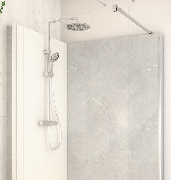 Cabine de douche à l’italienne l.80 x L.120 x H.218 cm – effet marbre gris, receveur de plain-pied, Elmer Serenity