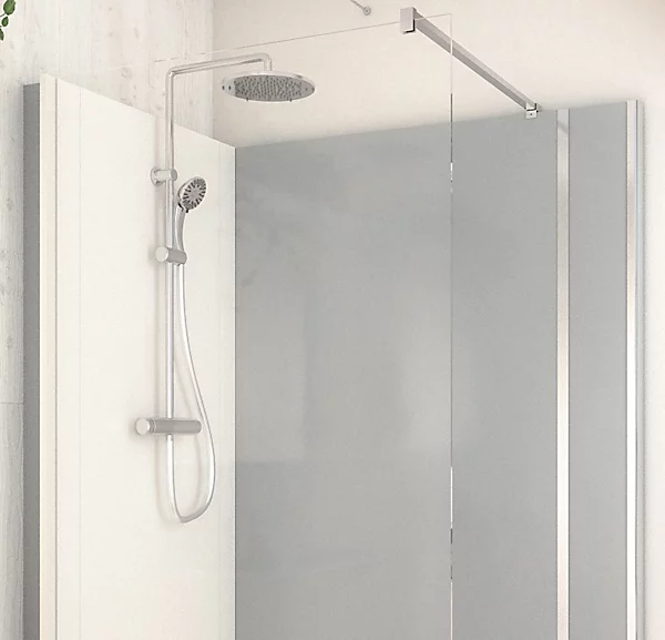 Cabine de douche à l’italienne l.90 x L.140 x H.218 cm – effet ciment, receveur de plain-pied, Elmer Serenity