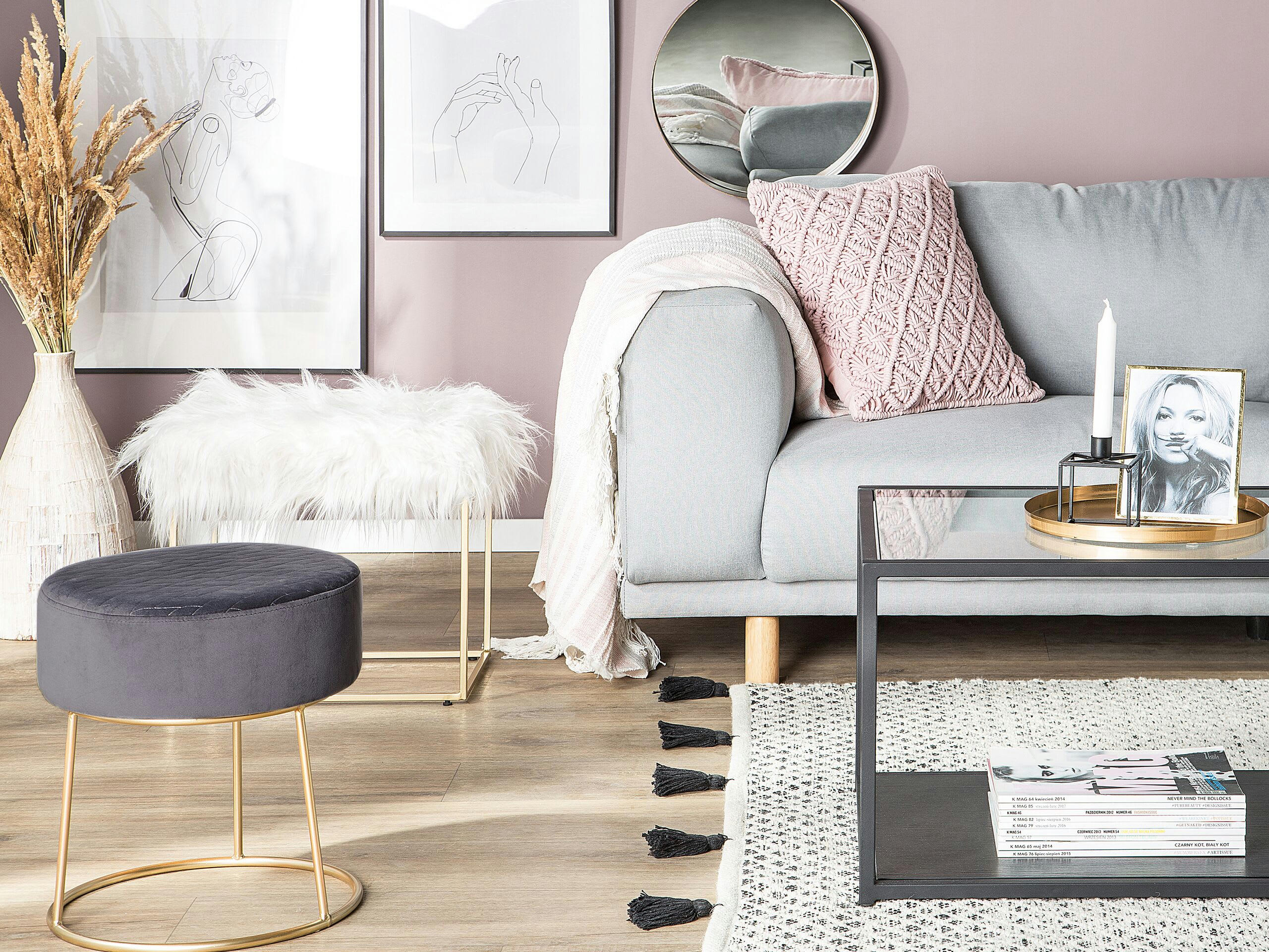 MANHATTAN - Tabouret en fausse fourrure blanche