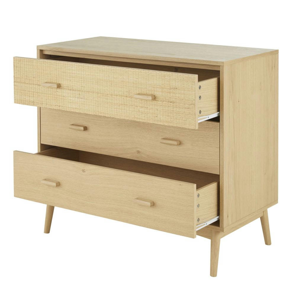 Malaga - Commode compatible plan à langer 3 tiroirs cannage en rotin