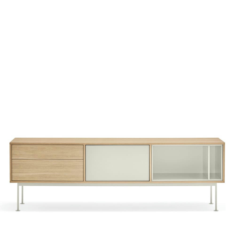 YOKO - Meuble tv 1 porte 2 tiroirs en bois L180cm blanc