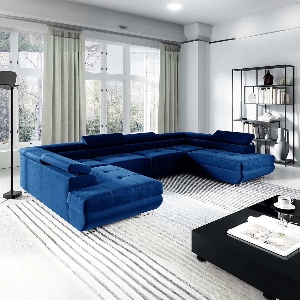 - Canapé en u 5 places convertible bleu marine