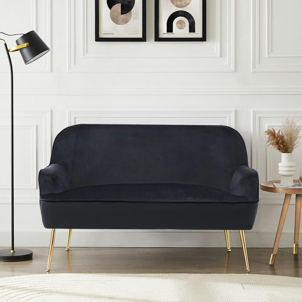 MARCELINO - Canapé droit en velours 2 places noir