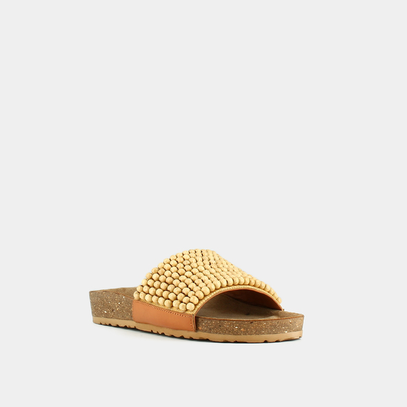 Mules à perlesen cuir beige | WALKY