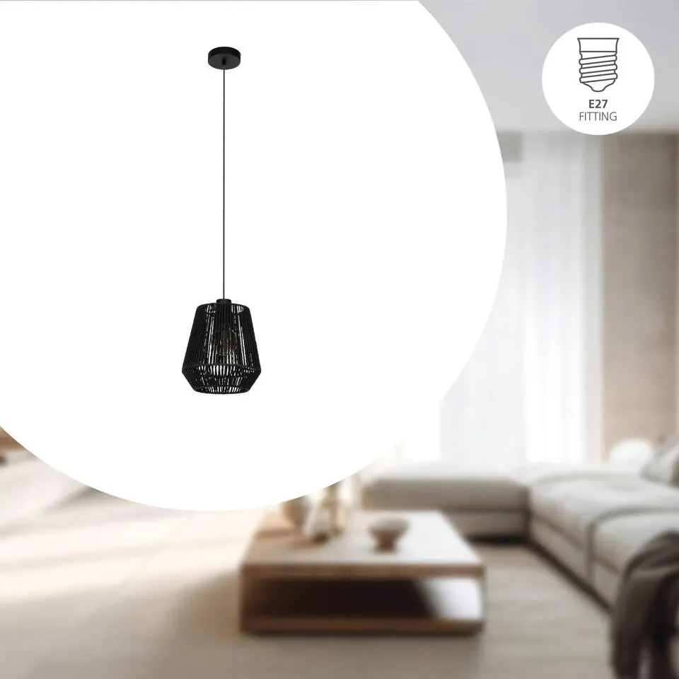 EGLO Persley Hanglamp - E27 - &Oslash; 22 cm - Zwart - Papier