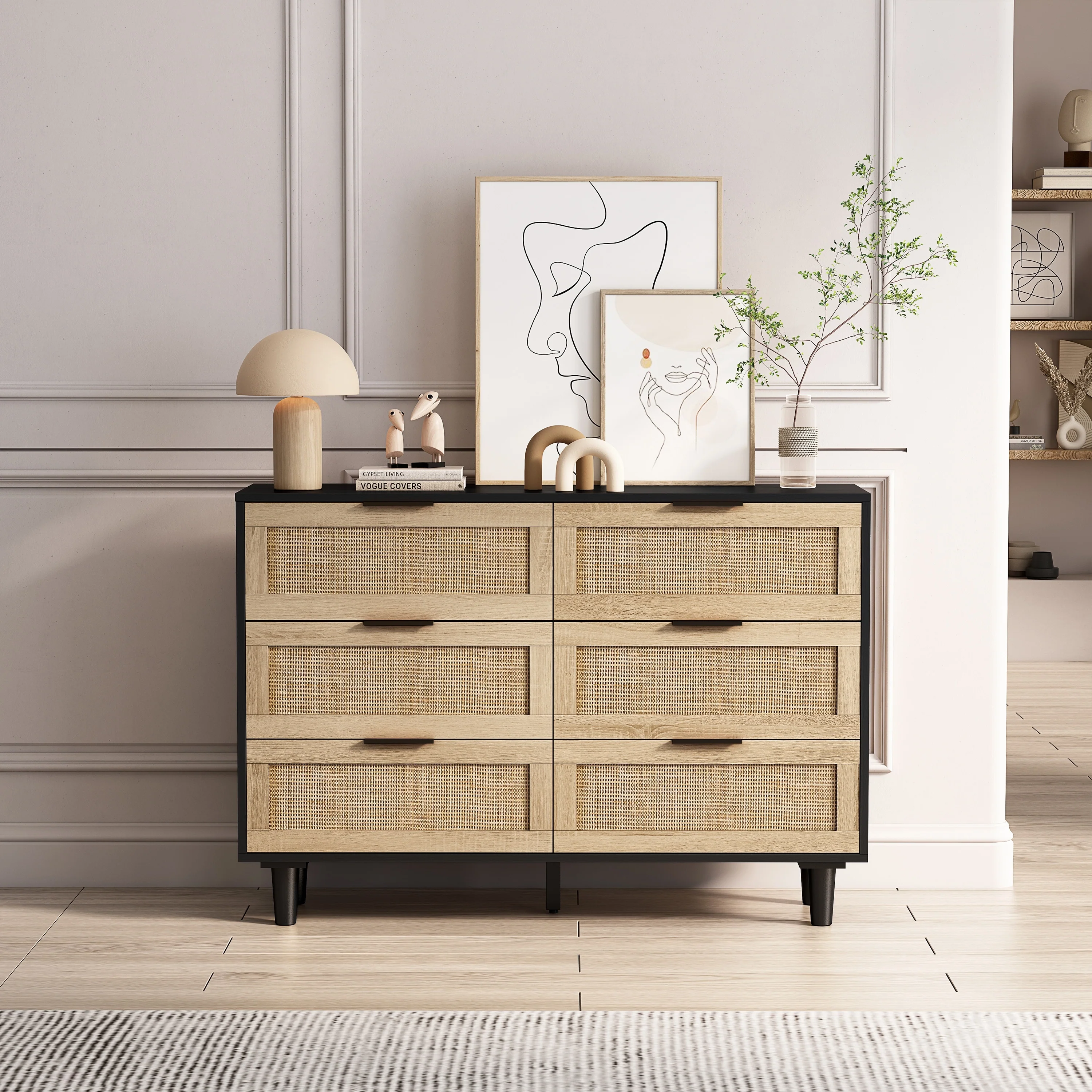6-Drawers Rattan Storage Dresser