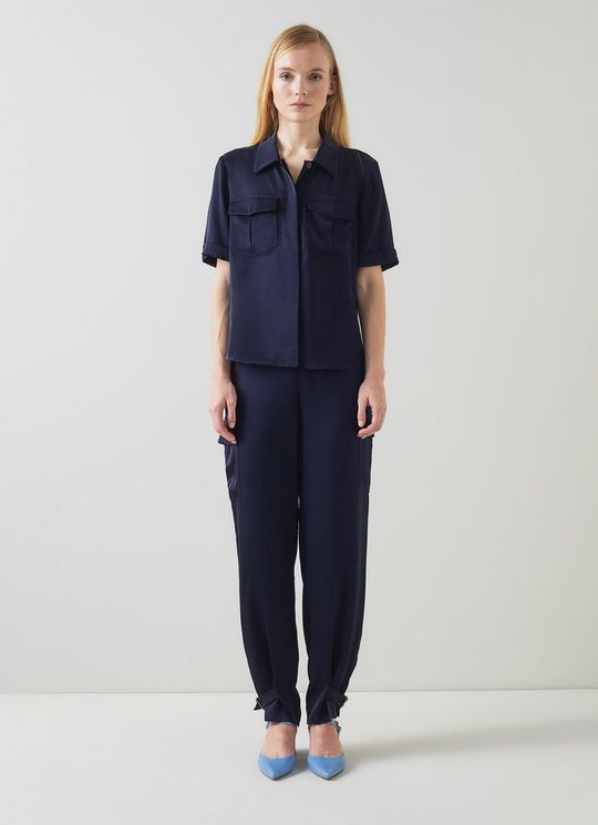 Luna Navy Viscose Utility-Style Trousers