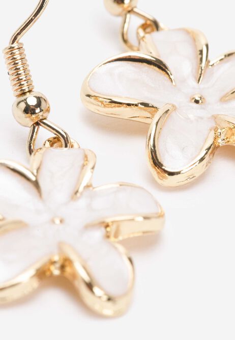 Womens Gold Pearl Flower Drop Earrings