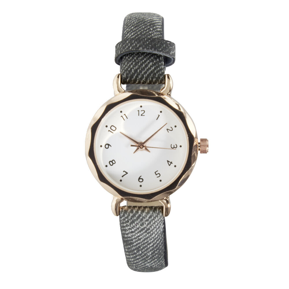 Montre femme cadran rond acier doré Ø2,6xH20,5cm (2 modèles noir ou rose)