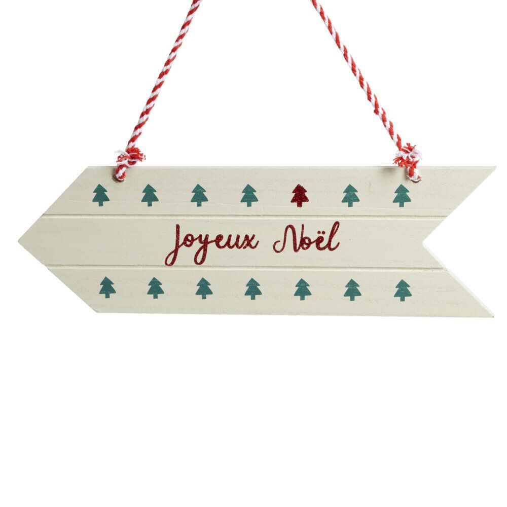 Pancarte en bois à suspendre inscription Joyeux No&euml;l L32cm
