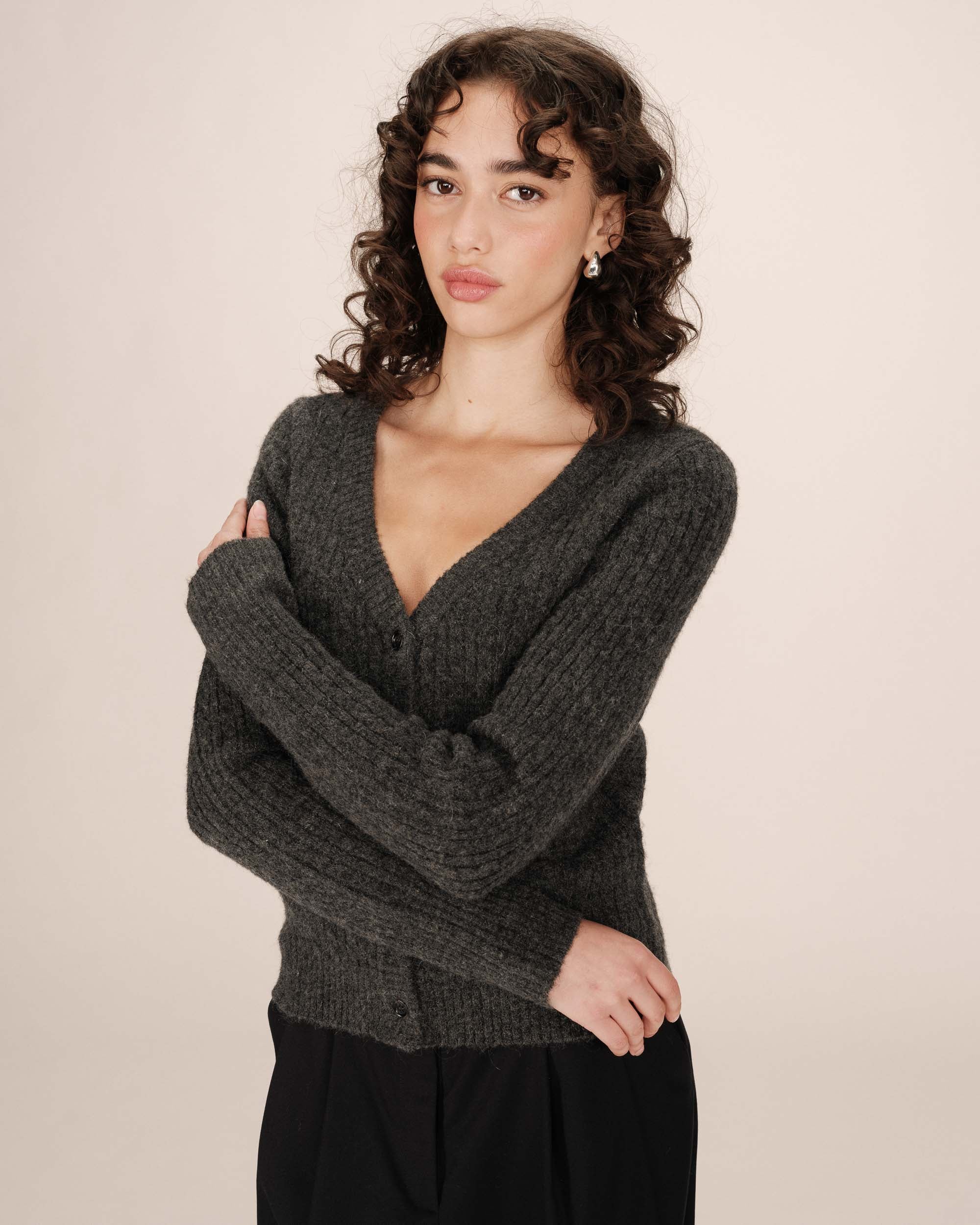 Cardigan tricote anthracite Samso