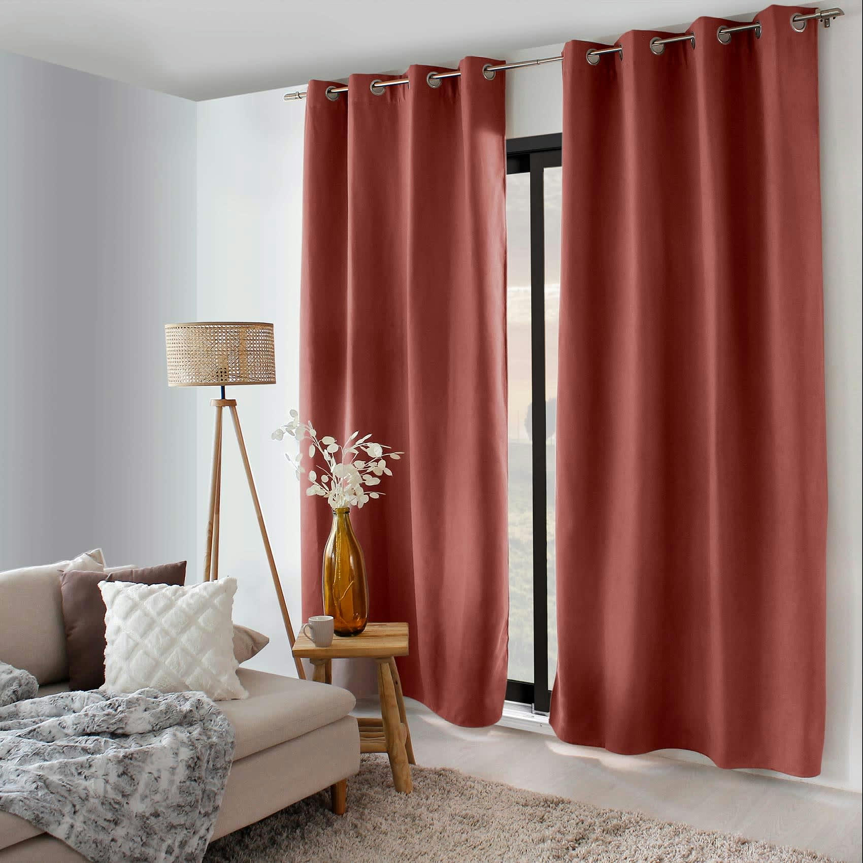 - Rideau thermique doublé polyester brique 135x240 cm