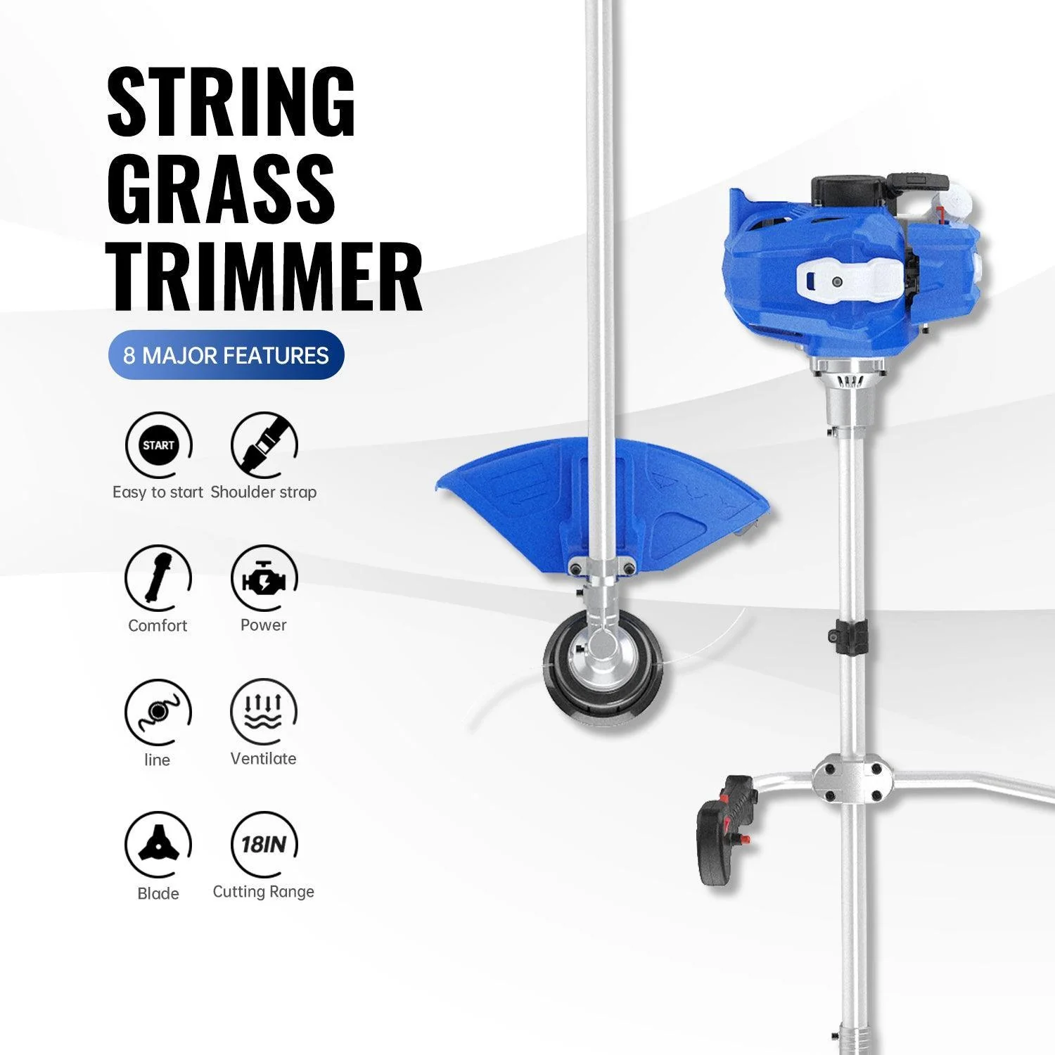 52cc Higher Fuel Efficiency Weed Wacker Gas Powered 3-in-1 String Trimmer