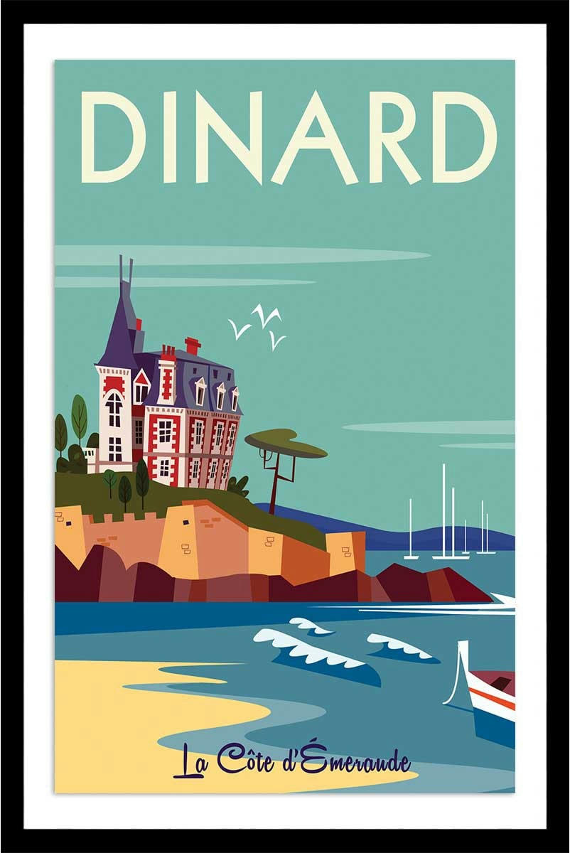 - Affiche voyage à dinard avec cadre noir 40x60 cm