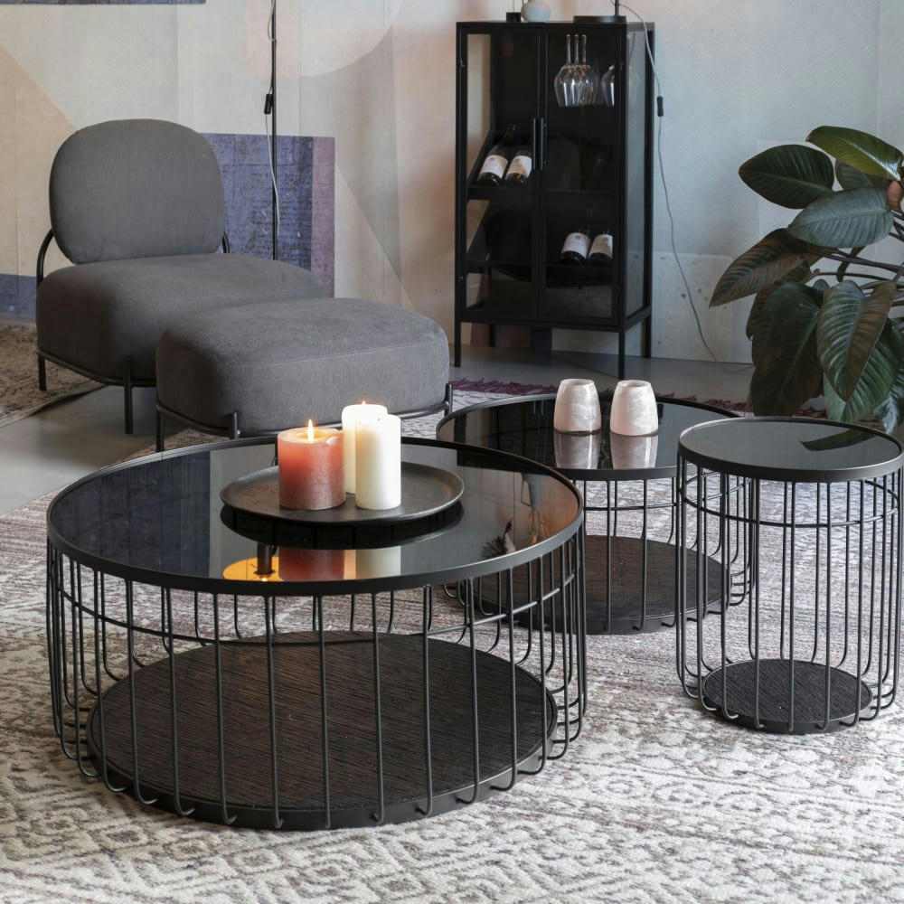 LANCE - Table d'appoint ronde en verre et métal D35cm noir