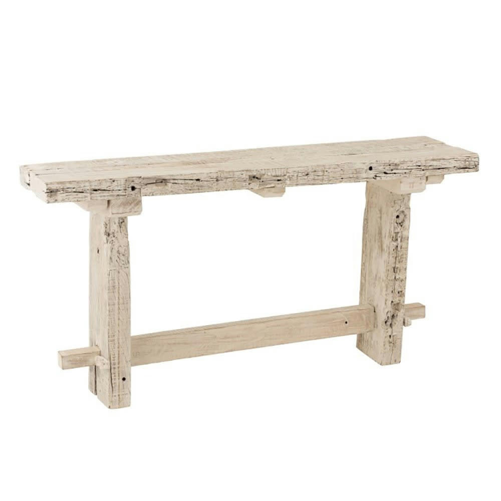 - Console en bois brut recyclé blanc délavé L150cm x L35cm x H75cm
