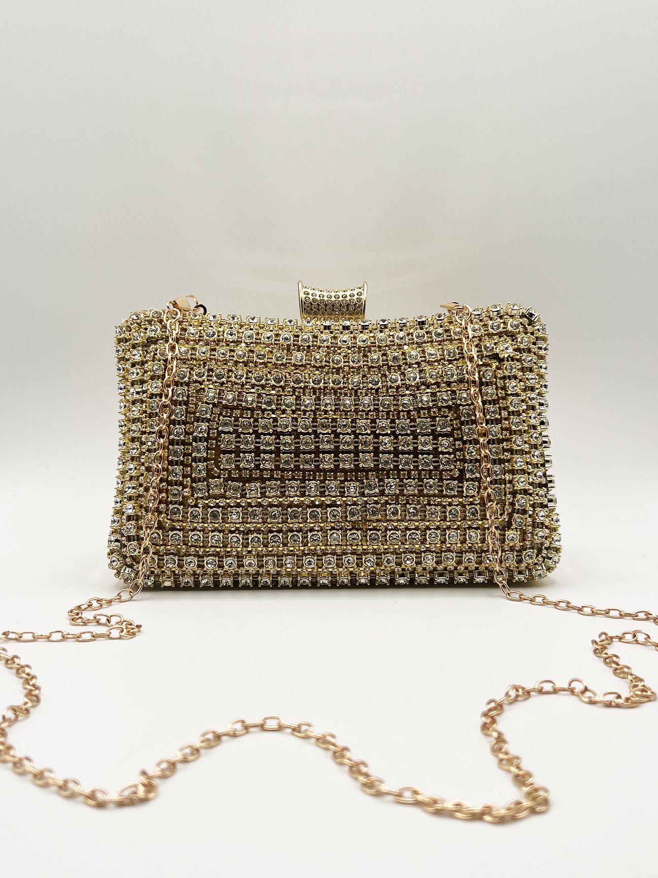 SVNX Gold Diamante Clutch With Round Handle