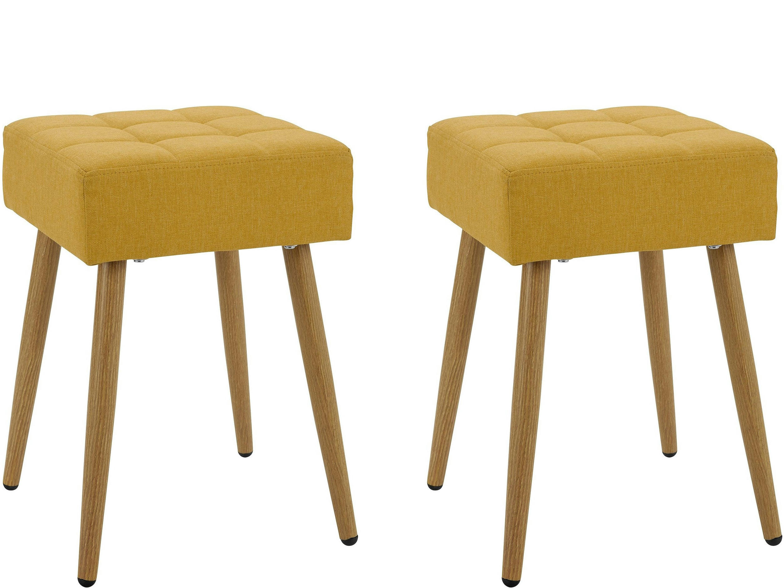 LOUISE - Tabouret en tissu jaune et pieds en métal chêne