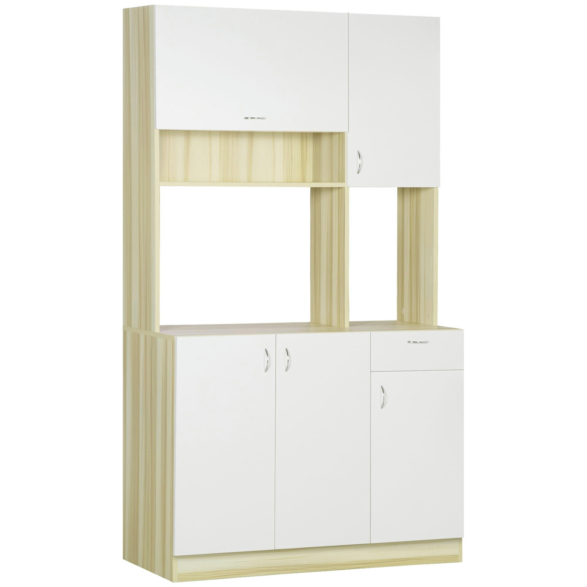 - Buffet haut - 5 portes, tiroir, 3 niches - blanc aspect bois clair