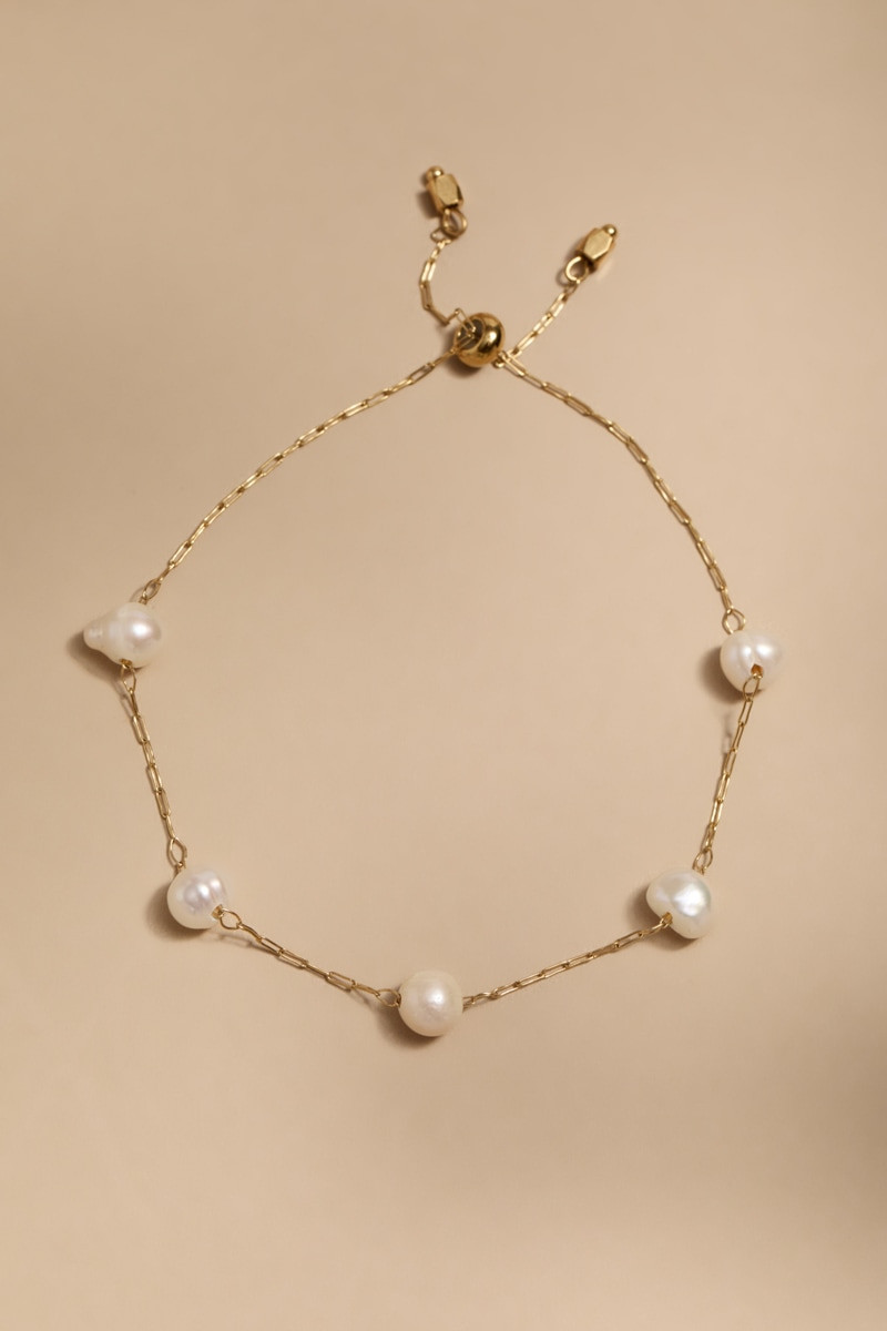 Kristine Stainless Steel Pearl Station Strand Bracelet