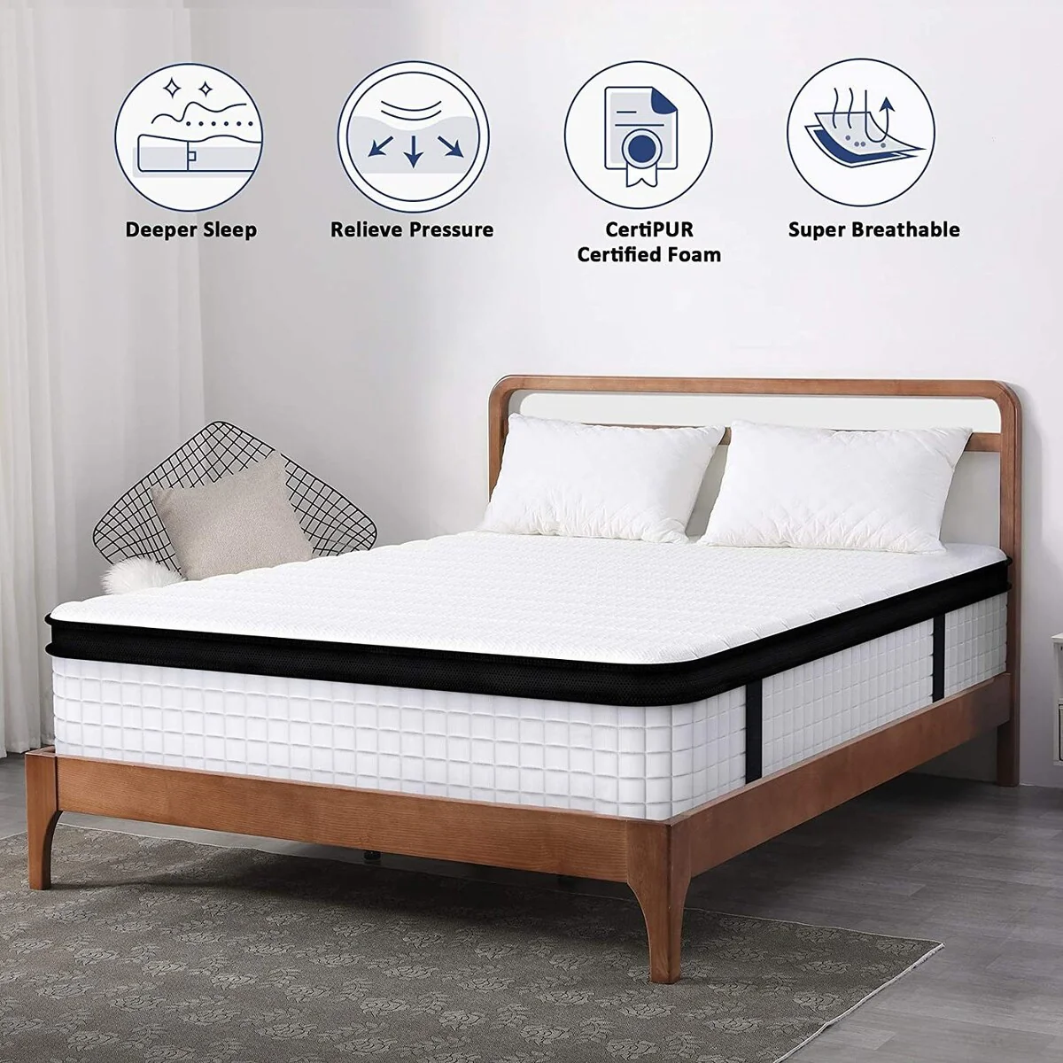 12 in. Medium Gel Memory Foam Hybrid Pocket Spring Pillow Top Full XL Mattress