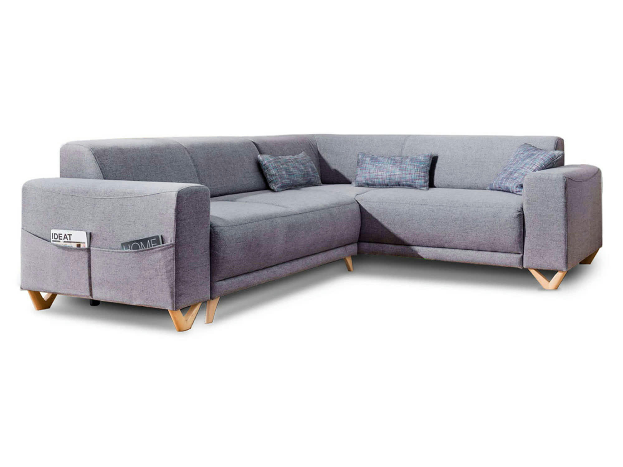 BELLA - Canapé panoramique 6 places angle droit en tissu gris foncé