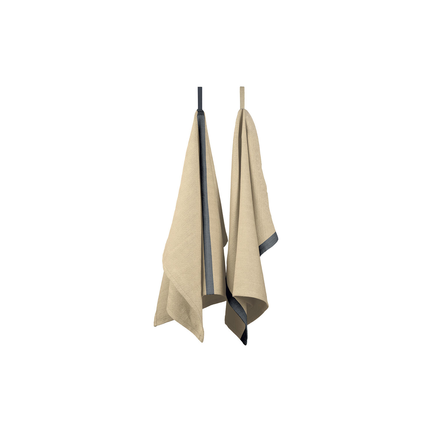 Tea towel herringbone twill 2 stk., taupe/blue