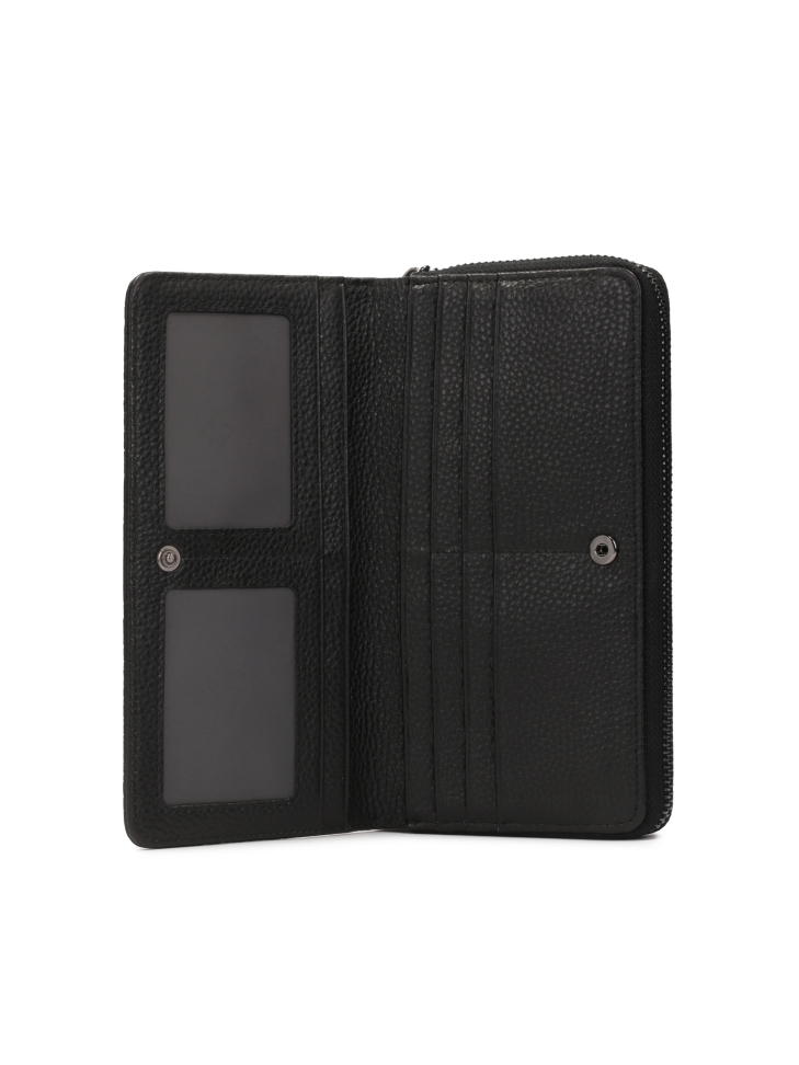 Women's embossed leather wallet with zippered closure