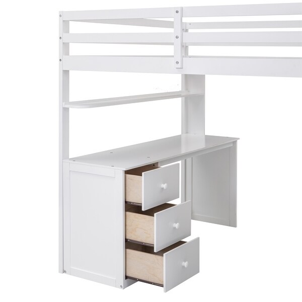Versatile Loft Bed with Wardrobes and Desk, Solid Wood Loft Bed Frame with 2 Storage Drawers Cabinet, for Kids Teens Adults