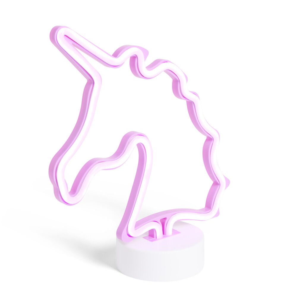 Lampe à poser d'ambiance néon rose forme licorne 20x10xH24,5cm