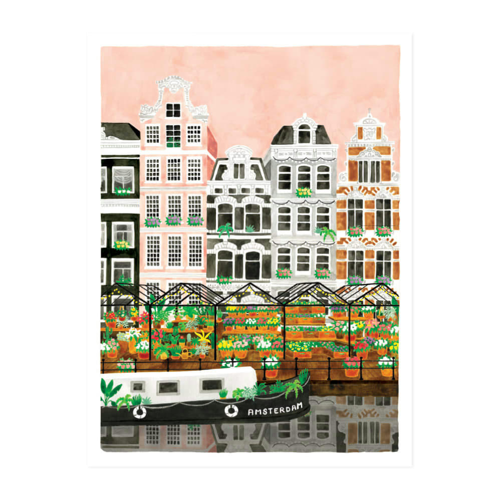 - Affiche illustrée de la ville d’Amsterdam 30x40 cm