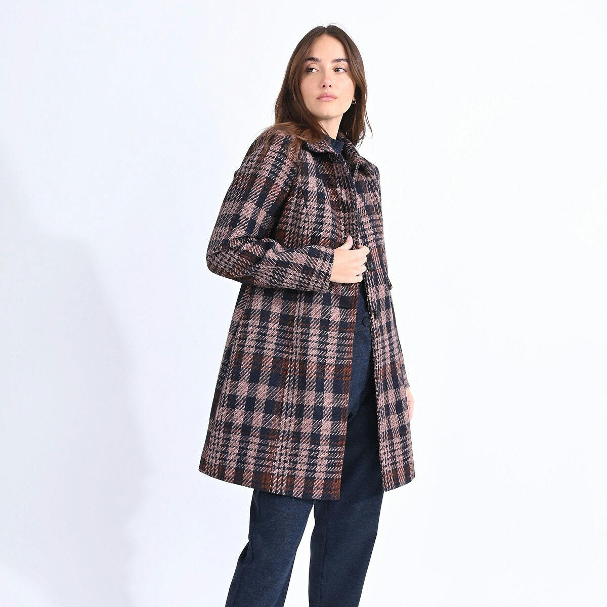 Manteau mi-long boutonné à carreaux