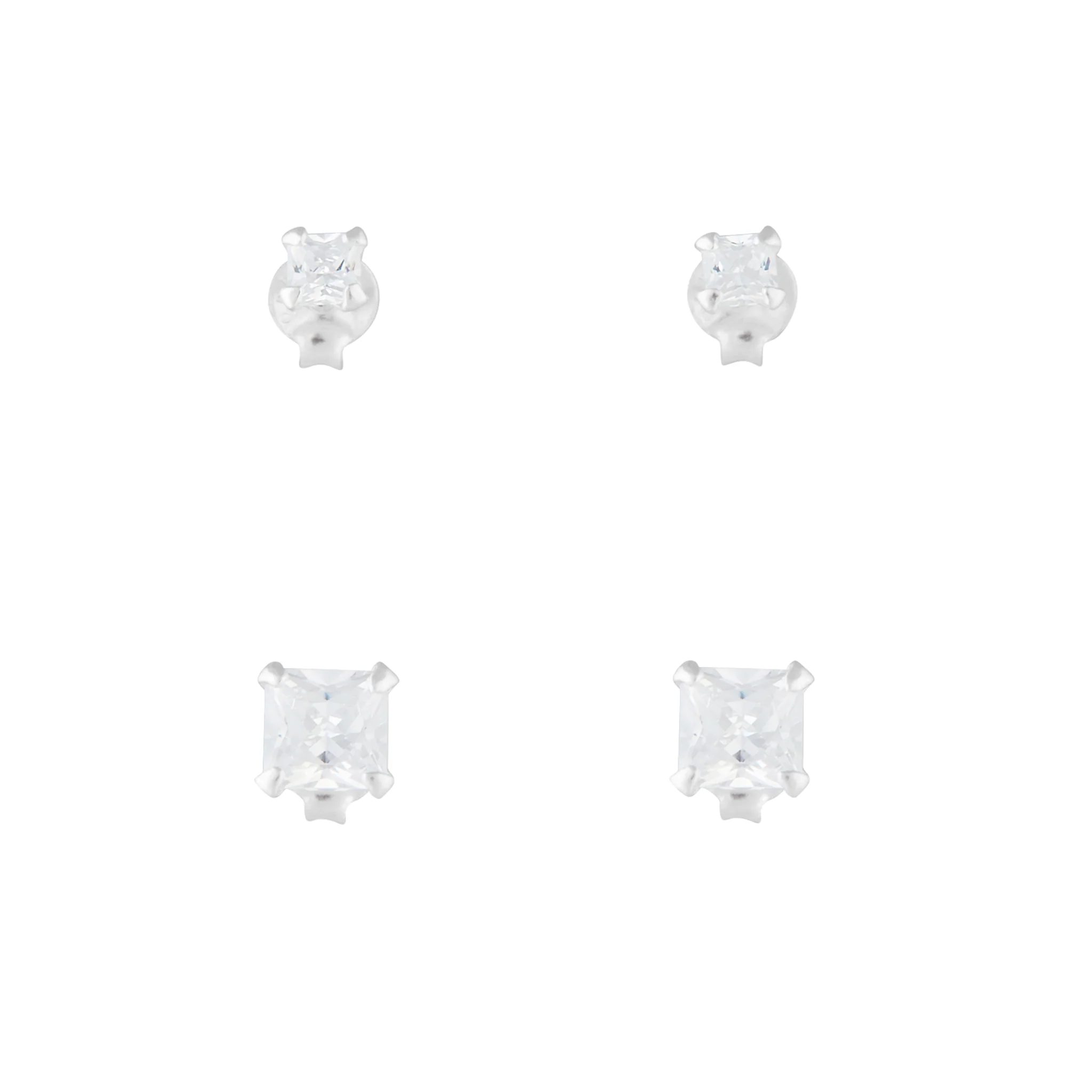 Sterling Silver Square Cubic Zirconia Studs
