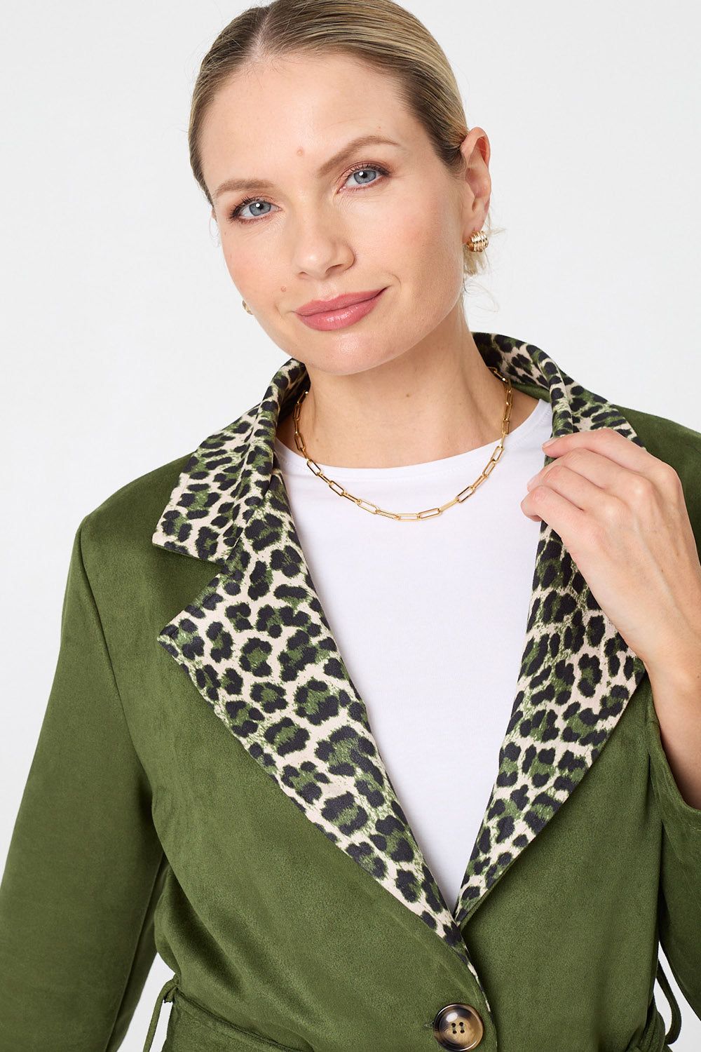 Izabel London Animal Print Faux Suede Tie Waist Jacket
