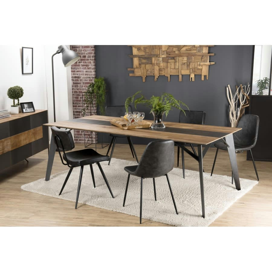 MADISON - Table à manger plateau en teck recyclé métal pieds métal noir L220